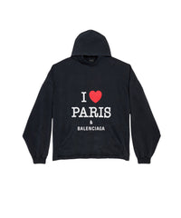 I Love Paris & Balenciaga Cropped Hoodie Oversized - Faded Washed Black