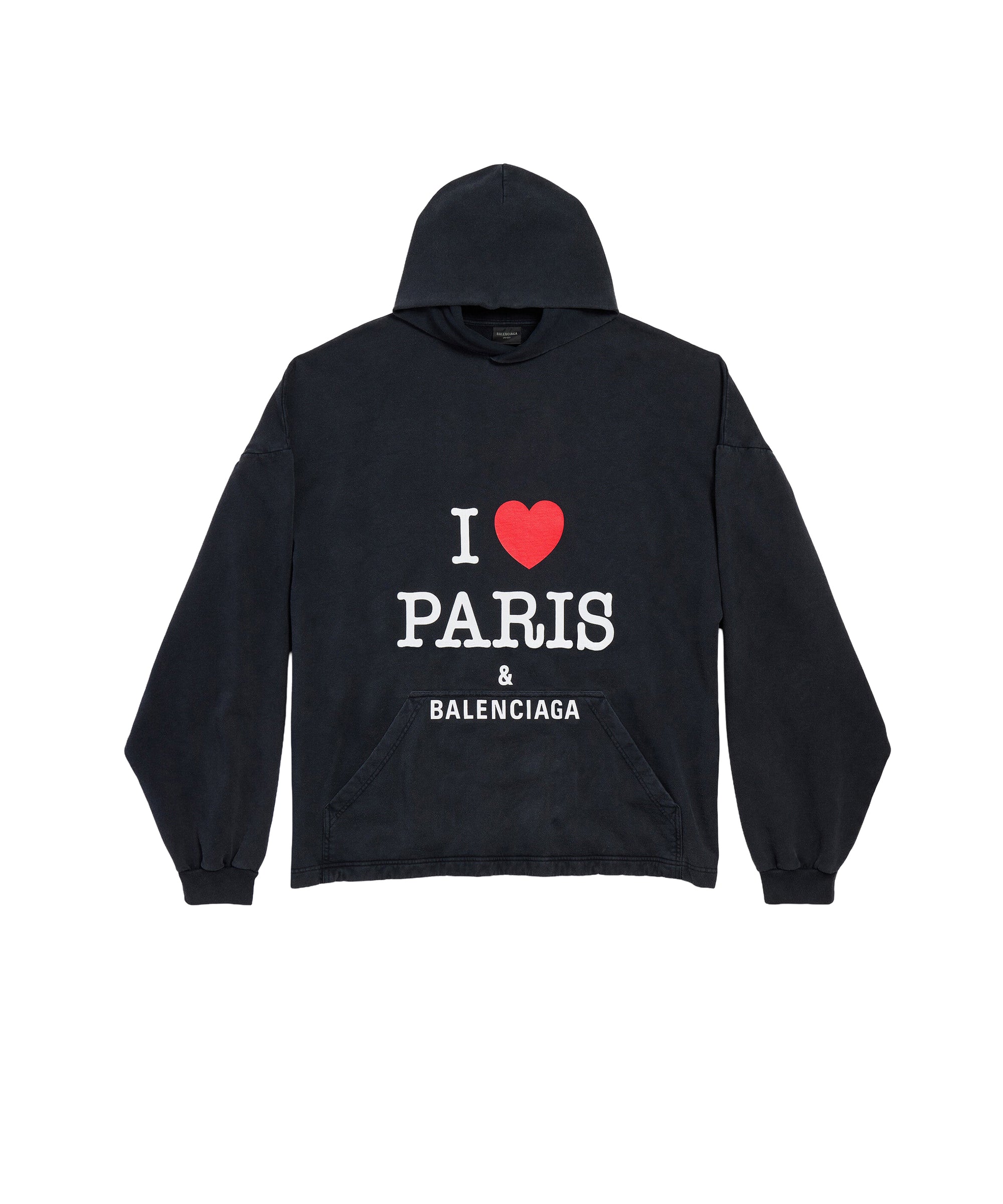 I Love Paris & Balenciaga Cropped Hoodie Oversized - Faded Washed Black