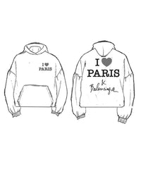 I Love Paris & Balenciaga Cropped Hoodie - Dirty White