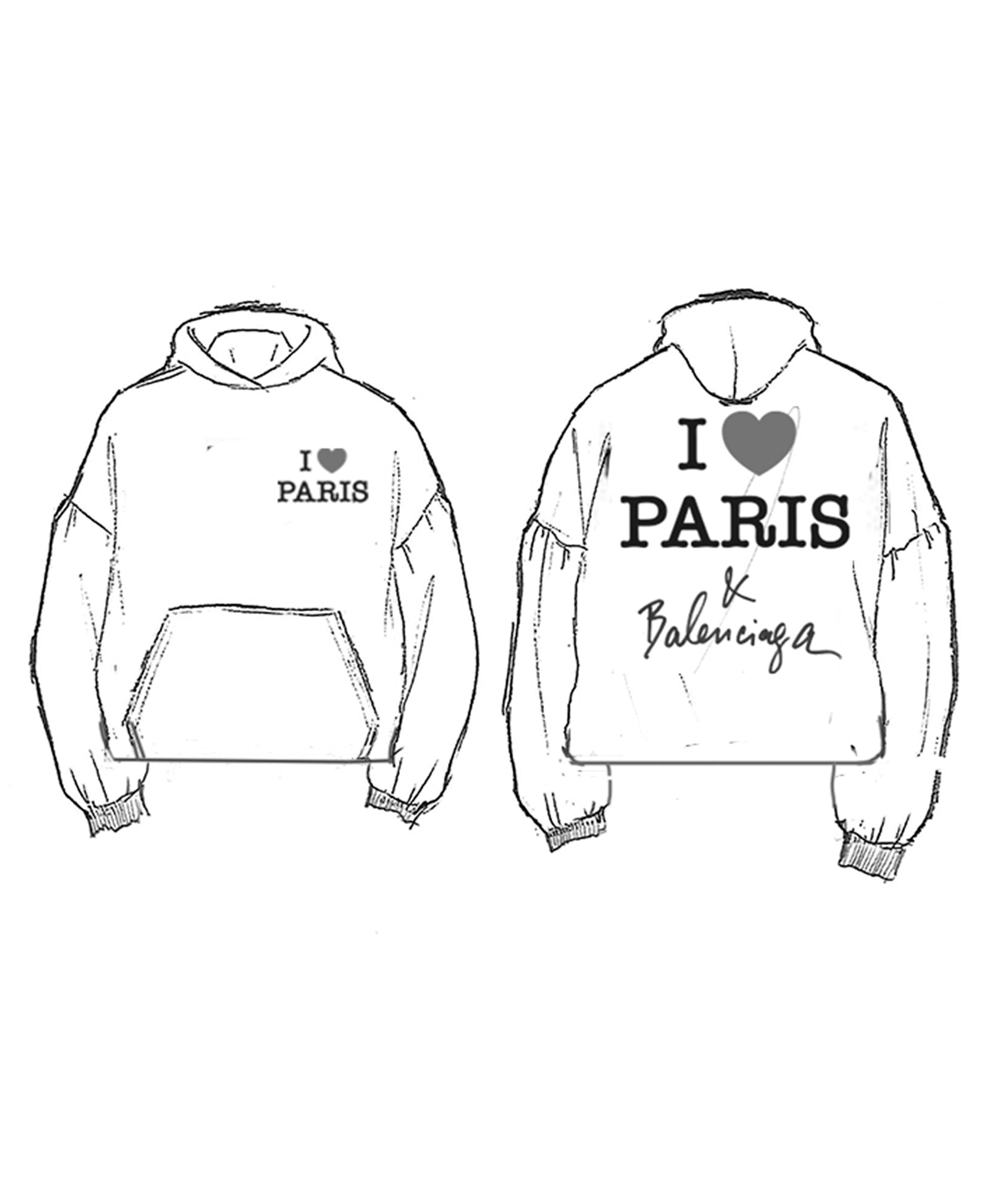 I Love Paris & Balenciaga Cropped Hoodie - Dirty White