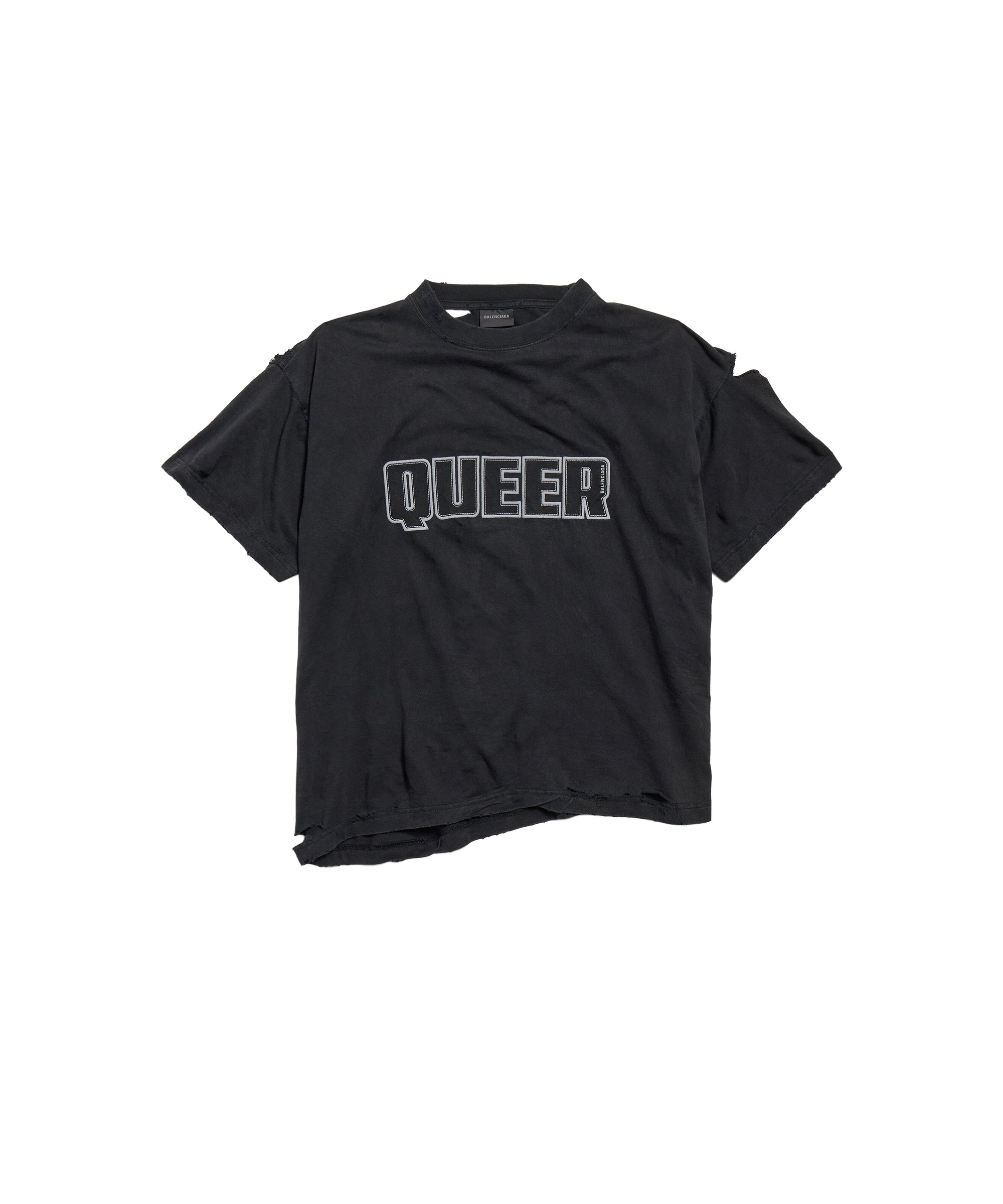 Queer Typo Boxy T-Shirt - Faded Washed Black