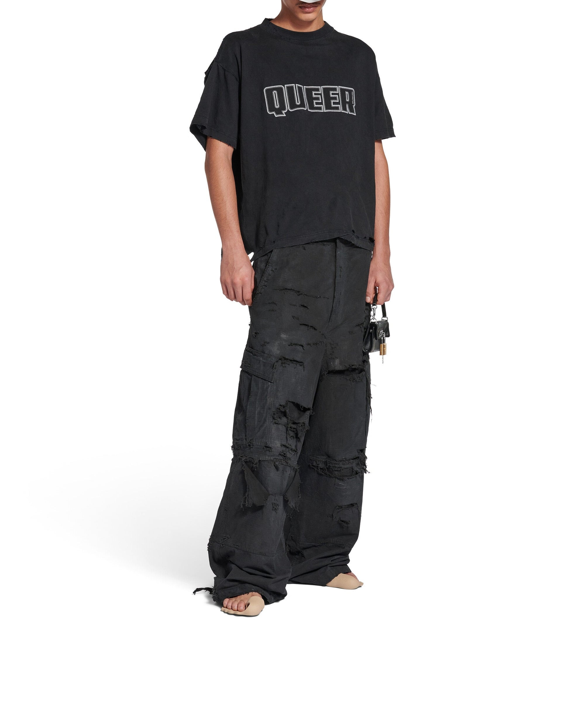 Queer Typo Boxy T-Shirt - Faded Washed Black