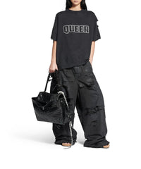 Queer Typo Boxy T-Shirt - Faded Washed Black