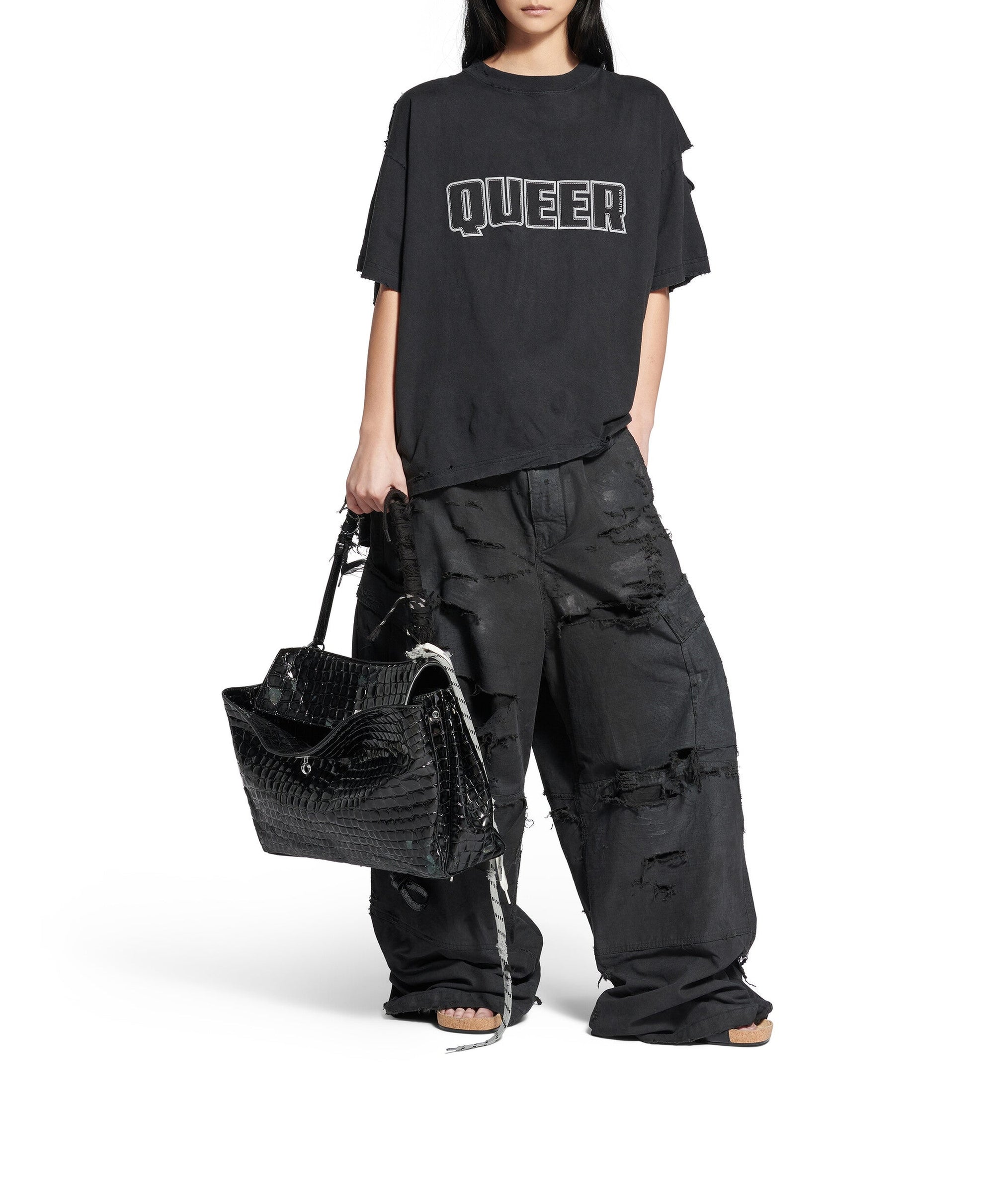Queer Typo Boxy T-Shirt - Faded Washed Black