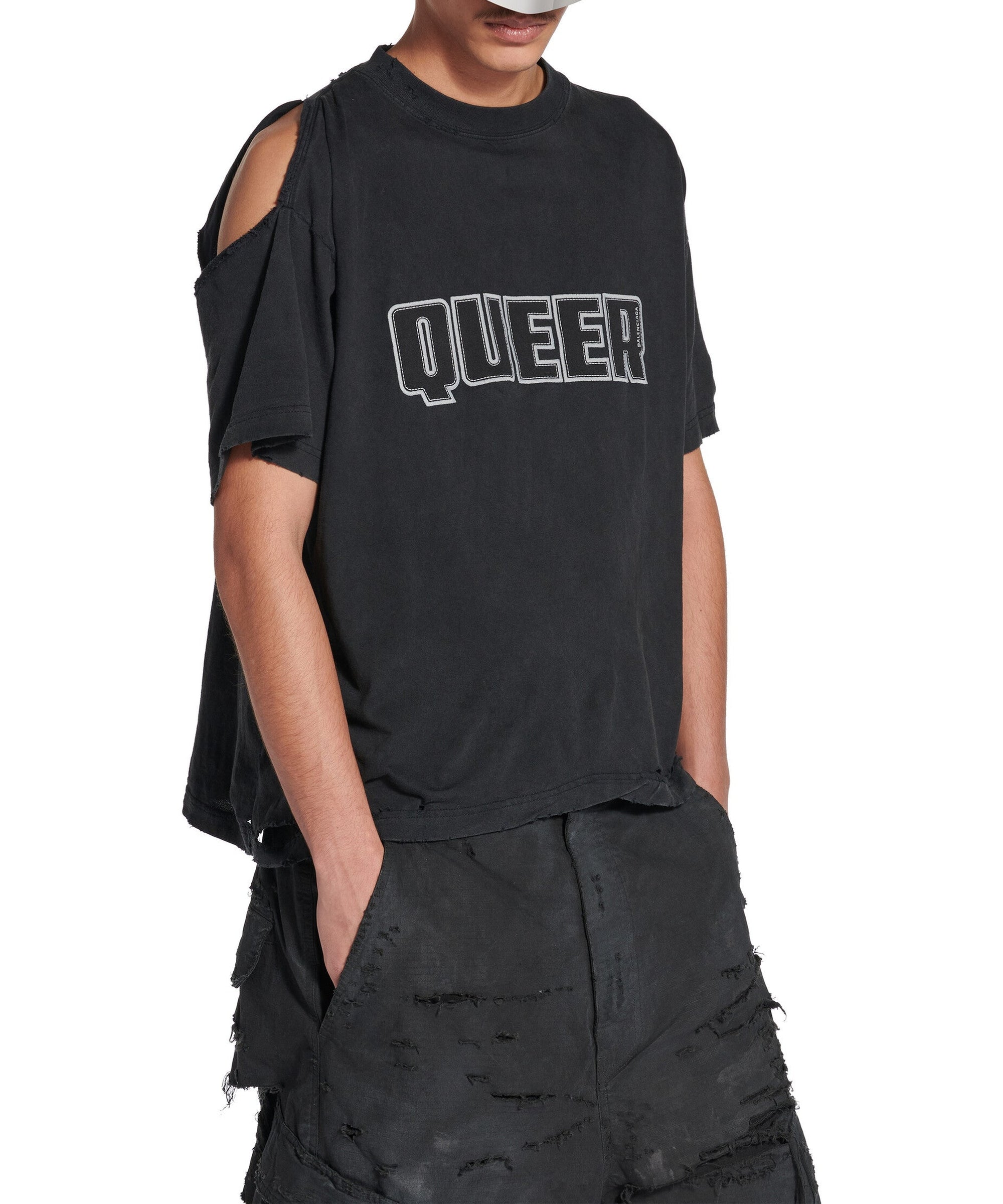 Queer Typo Boxy T-Shirt - Faded Washed Black