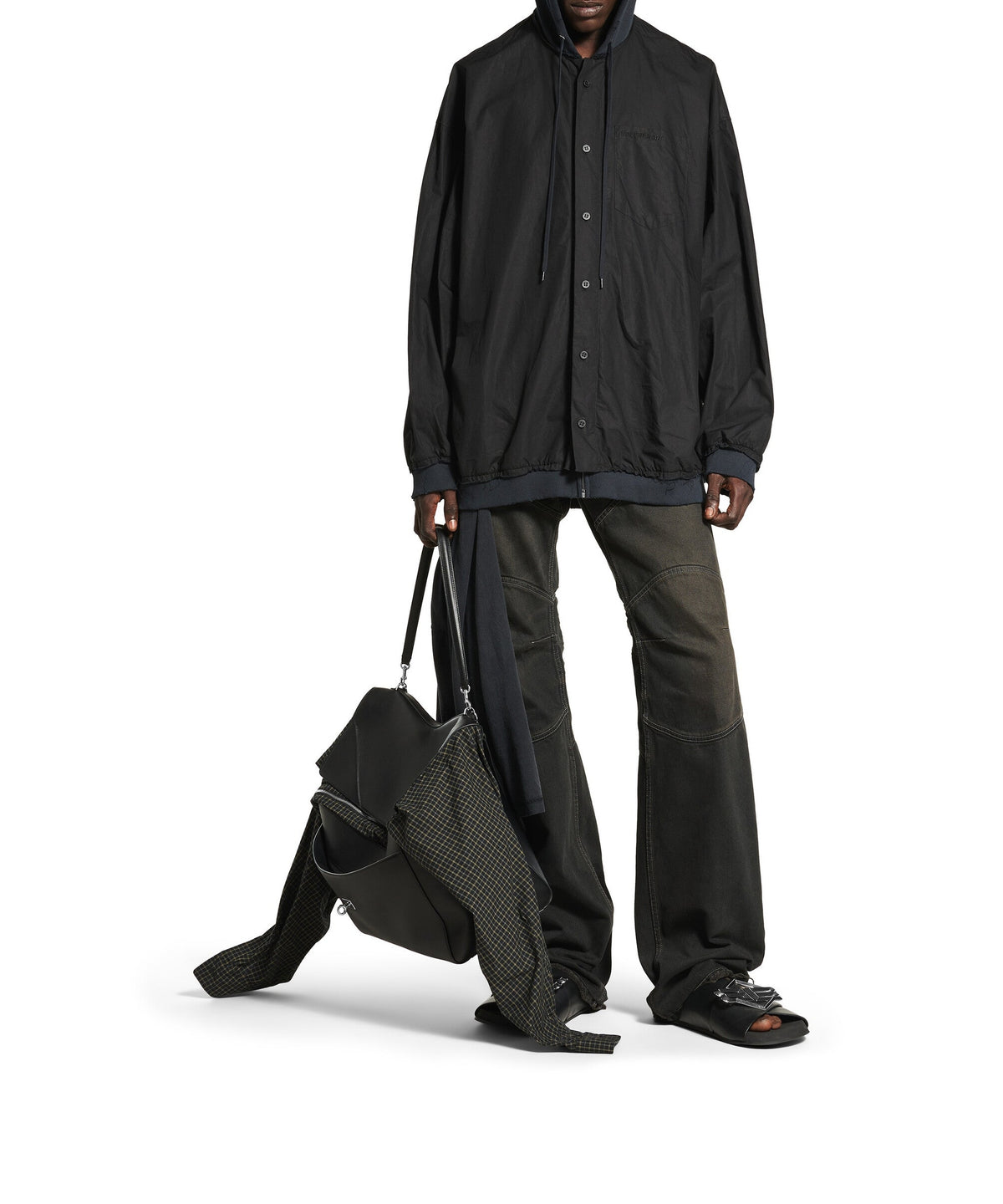 Cut-Up Hooded Shirt - Black