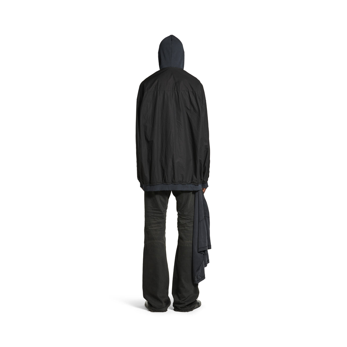 Cut-Up Hooded Shirt - Black