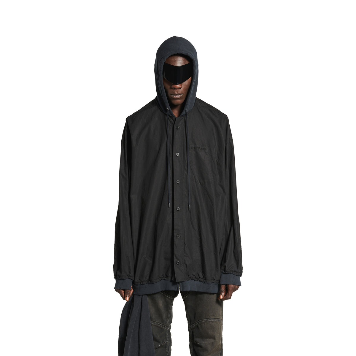 Cut-Up Hooded Shirt - Black