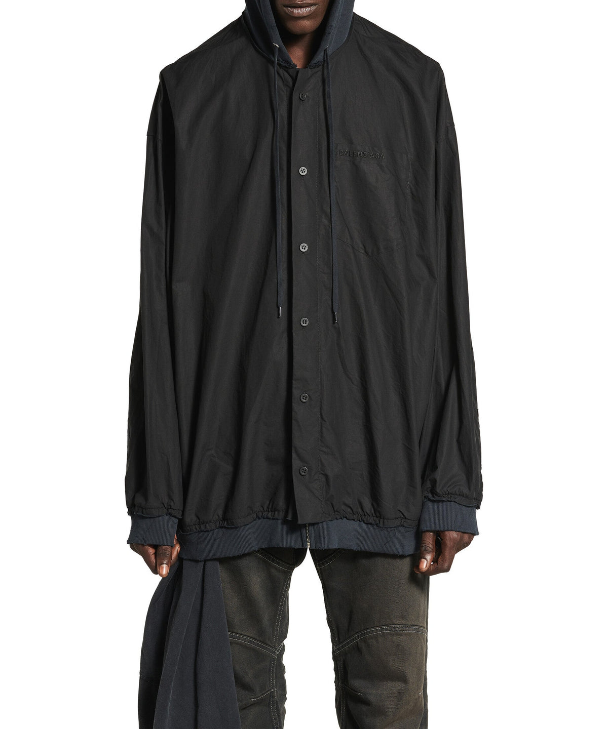 Cut-Up Hooded Shirt - Black