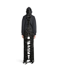 Lace-Up Zip-Up Hoodie - Faded Washed Black