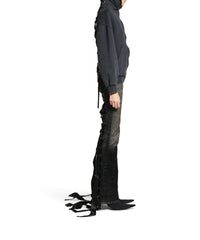 Lace-Up Zip-Up Hoodie - Faded Washed Black