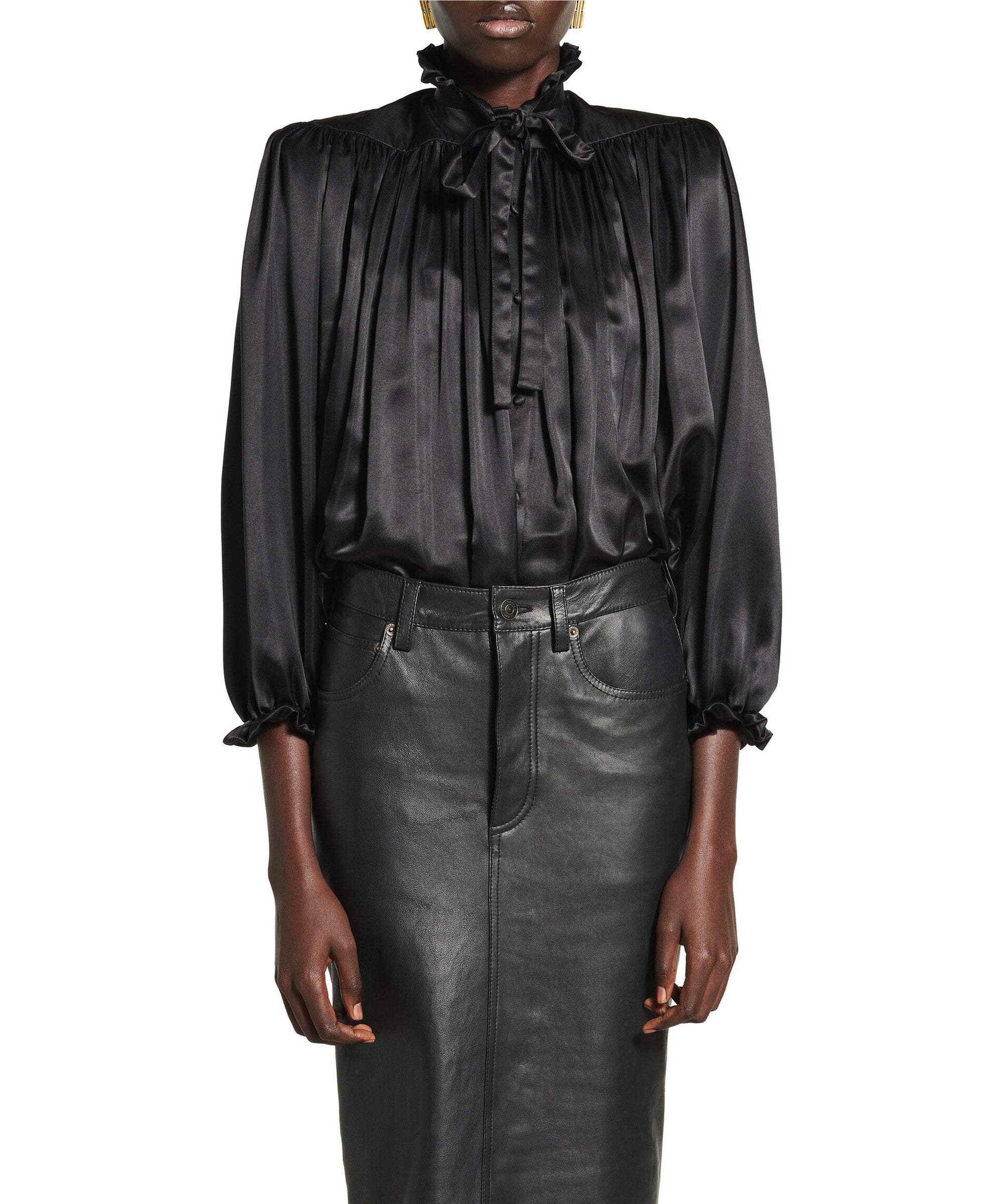 Lace-Up Blouse - Black