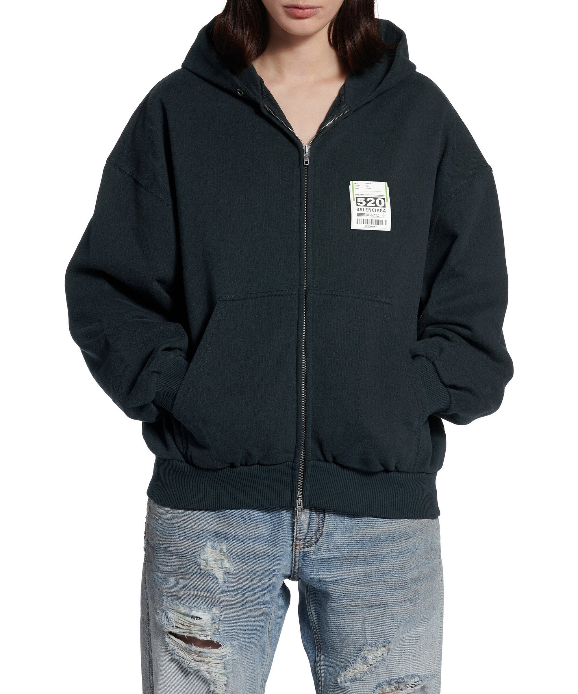 Airport Tag Zip-Up Hoodie - Faded Black