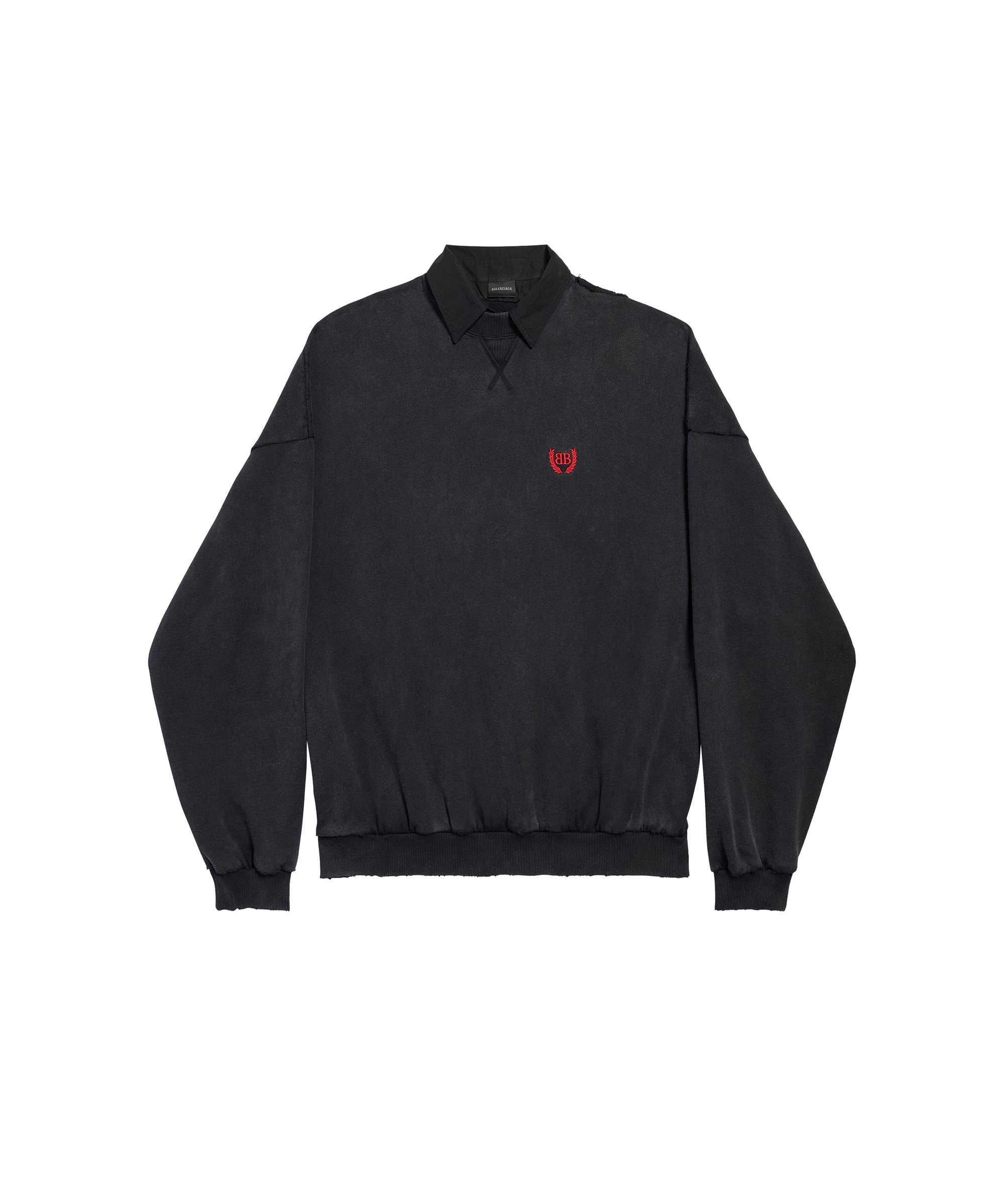 Shirt Collar Crewneck - Faded Washed Black
