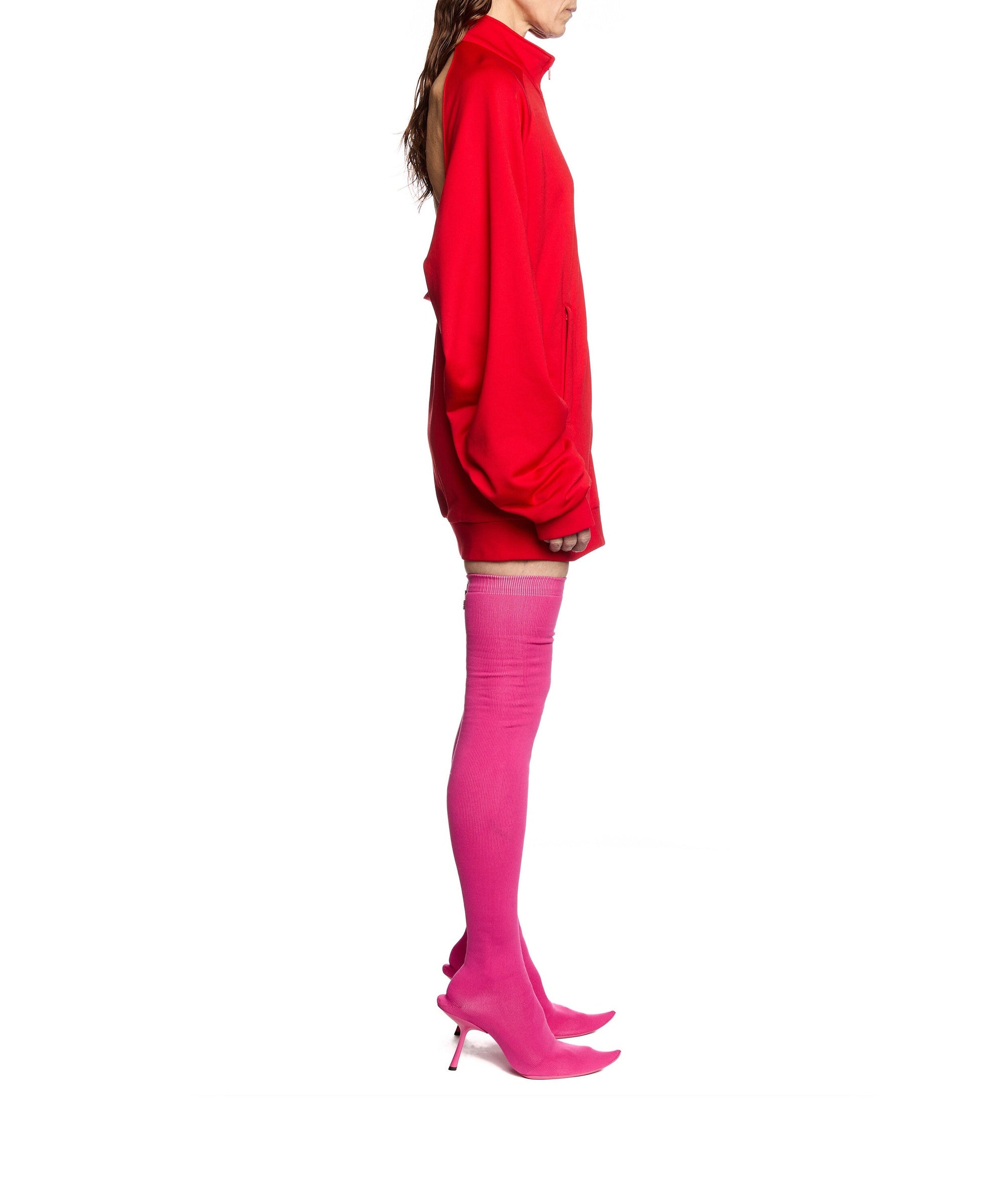 Open Back Tracksuit Dress - Vivid Red