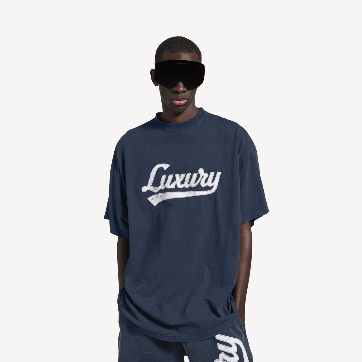 Luxury Script Oversized T-Shirt - Washed Navy & White