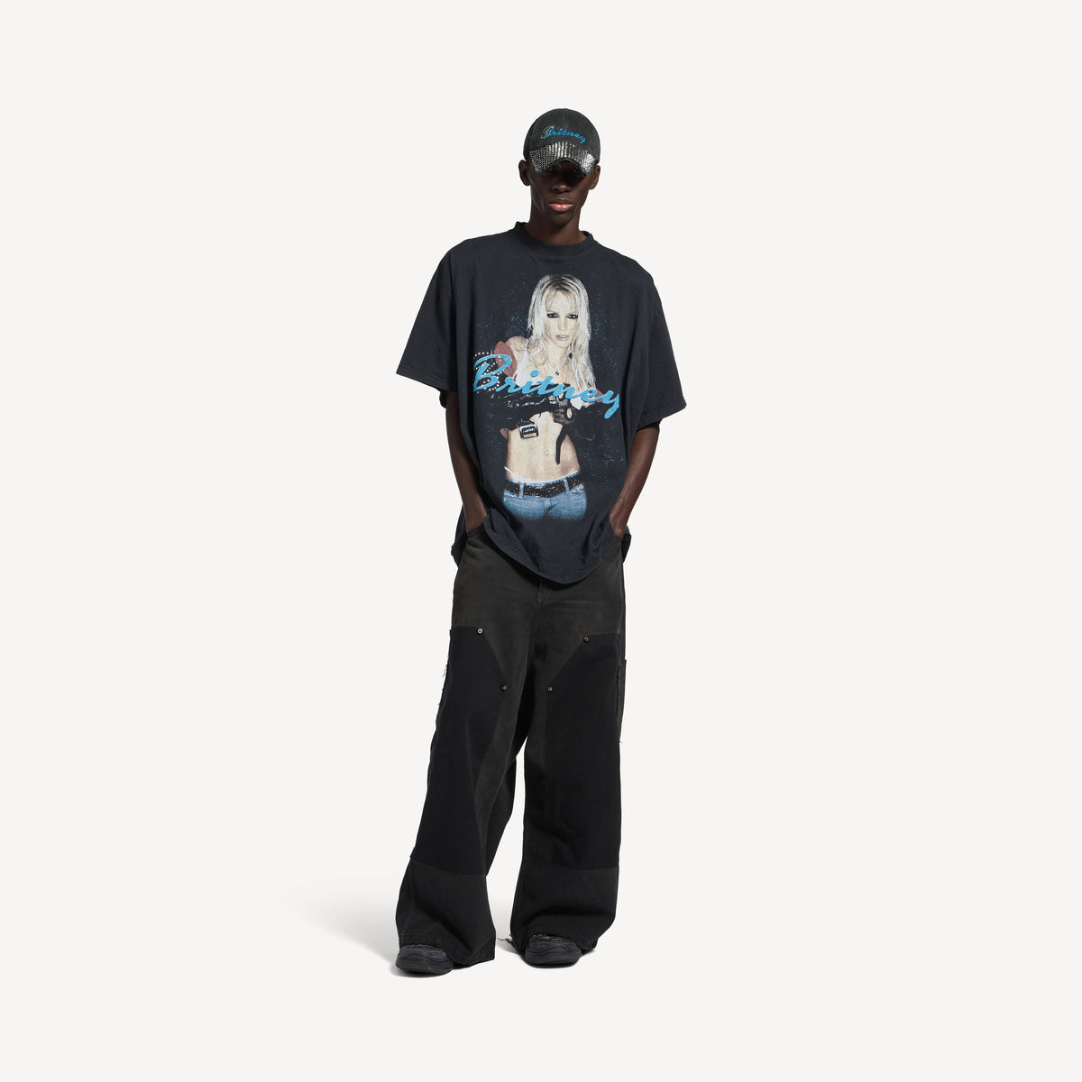 Balenciaga Music x Britney Spears Series Oversized T-Shirt - Faded Washed Black