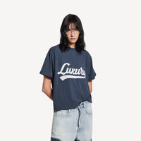 Luxury Script T-Shirt - Washed Navy & White