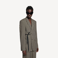 Wrap Tailored Jacket - Khaki & Brown