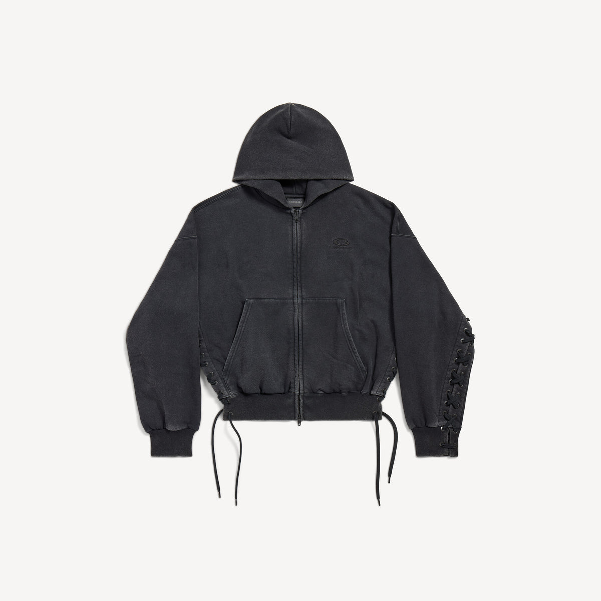 Loop Sports Icon Lace-Up Hoodie - Faded Washed Black