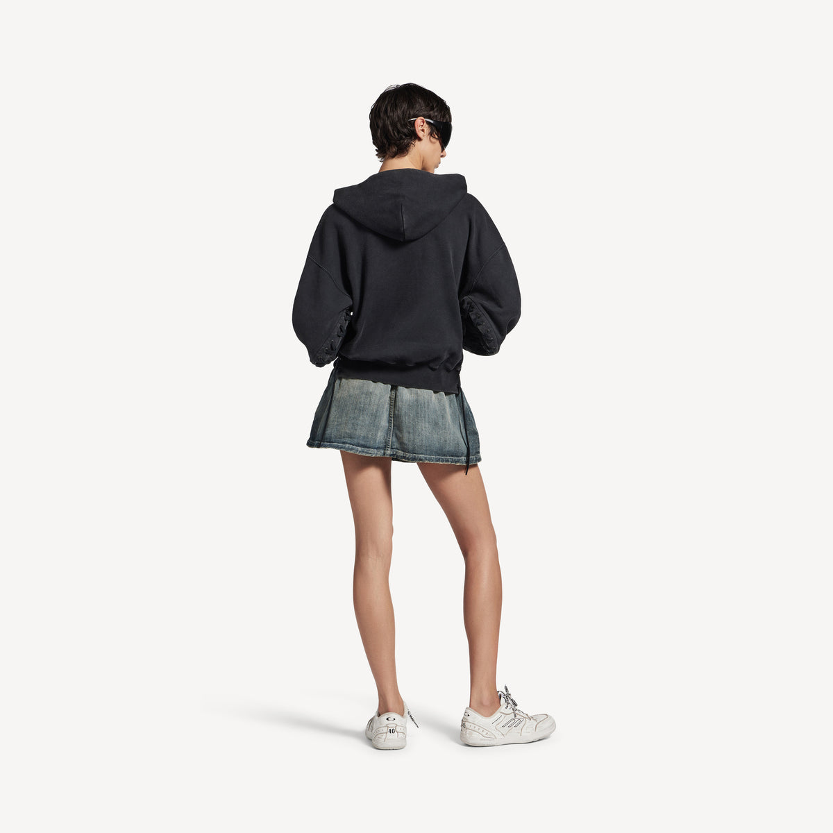 Loop Sports Icon Lace-Up Hoodie - Faded Washed Black