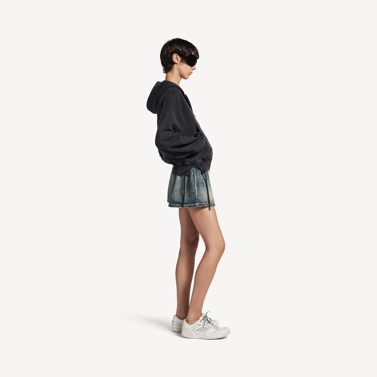 Loop Sports Icon Lace-Up Hoodie - Faded Washed Black