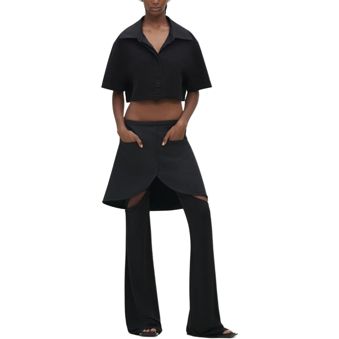 Cotton cropped Polo - Black