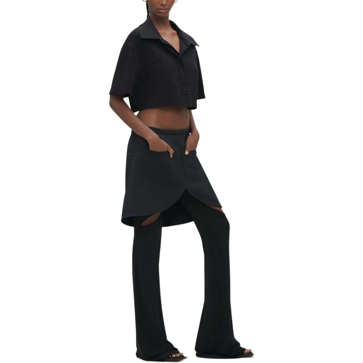 Cotton cropped Polo - Black