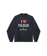 I Love Paris & Balenciaga Long Sleeve Cropped T-Shirt - Faded Washed Black