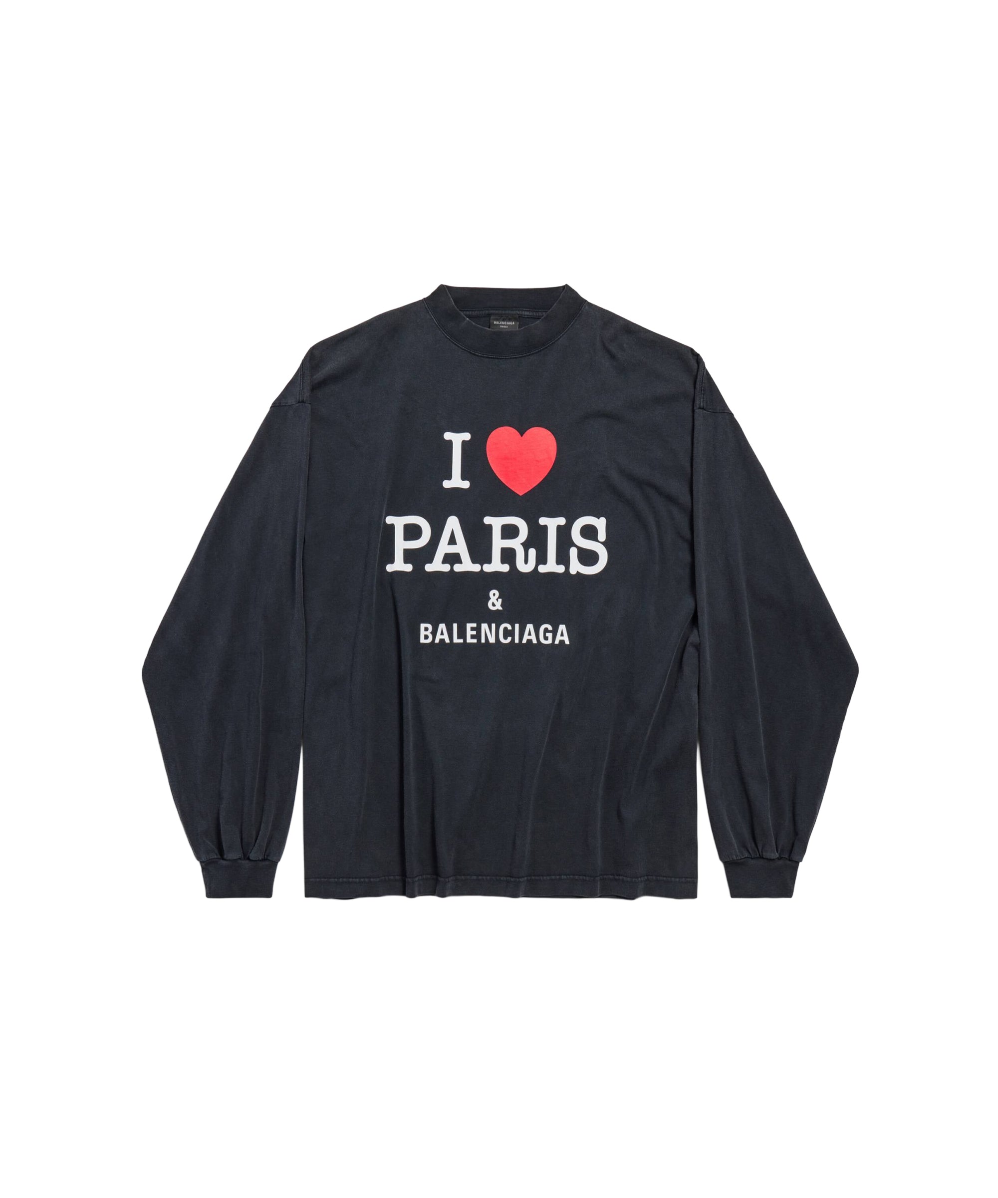 I Love Paris & Balenciaga Long Sleeve Cropped T-Shirt - Faded Washed Black