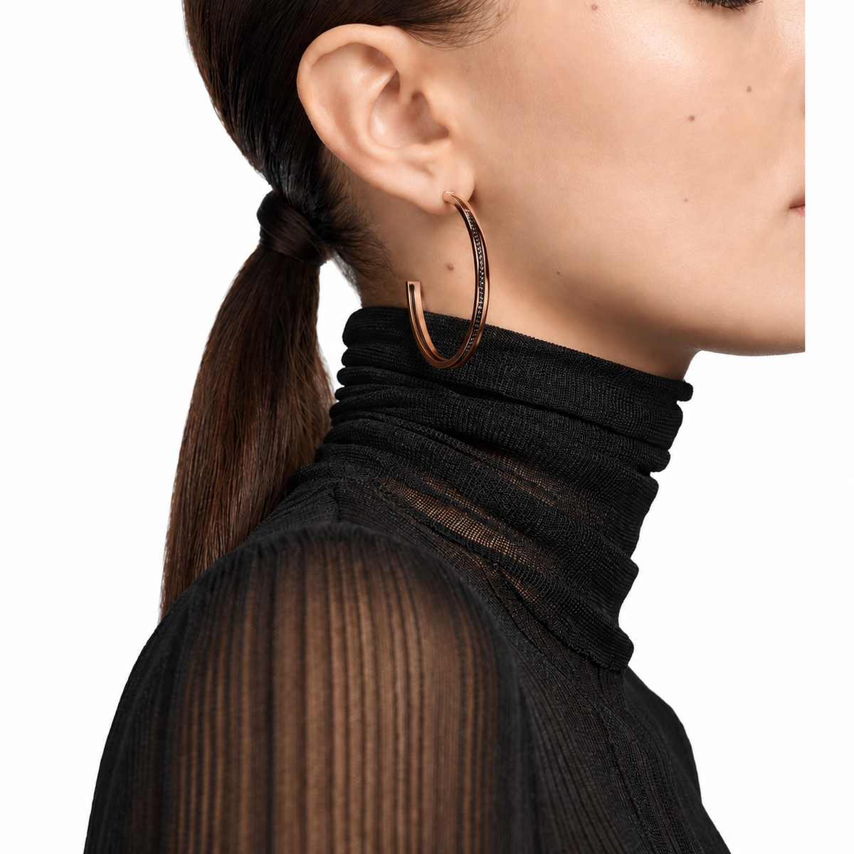 Quatre Classique L pink gold Hoop Earrings - Brown & Pink
