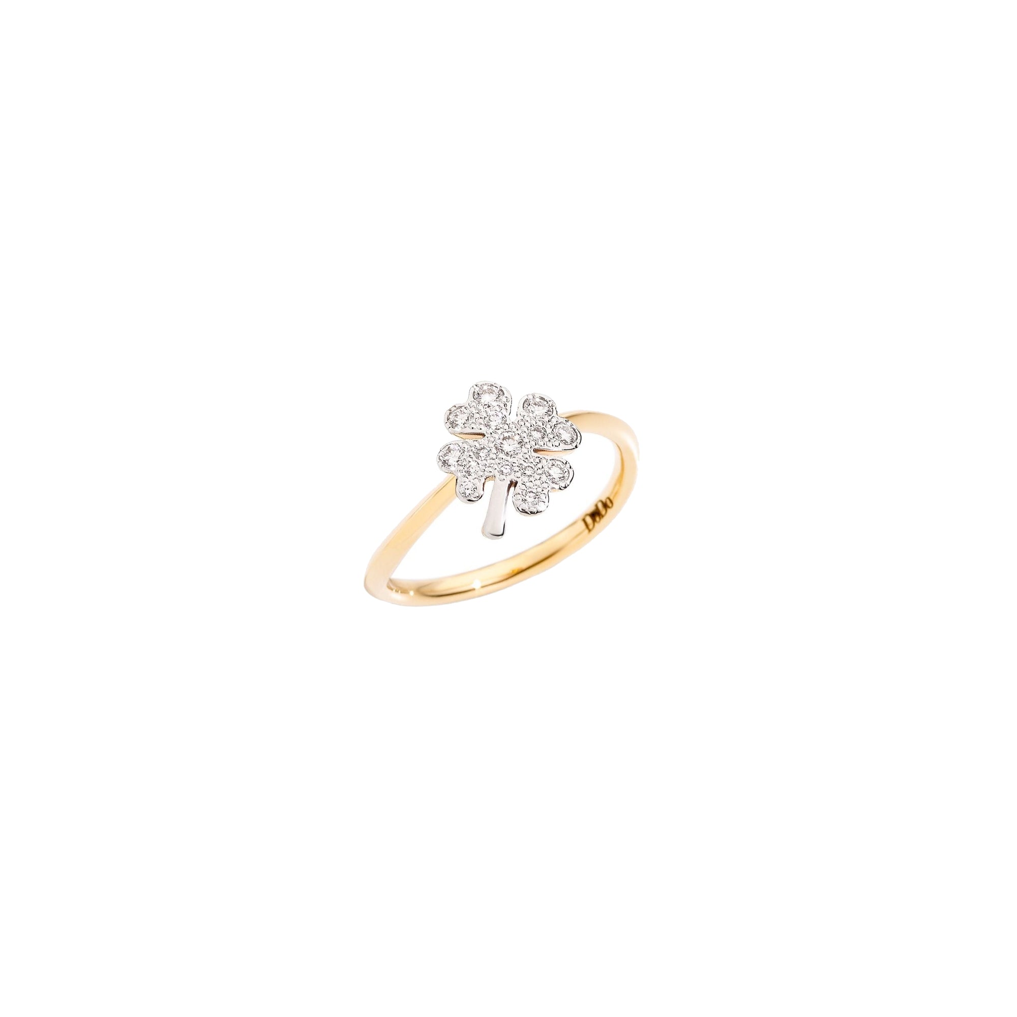 Four leaf clover yellow gold & white diamonds Ring - Yellow Gold