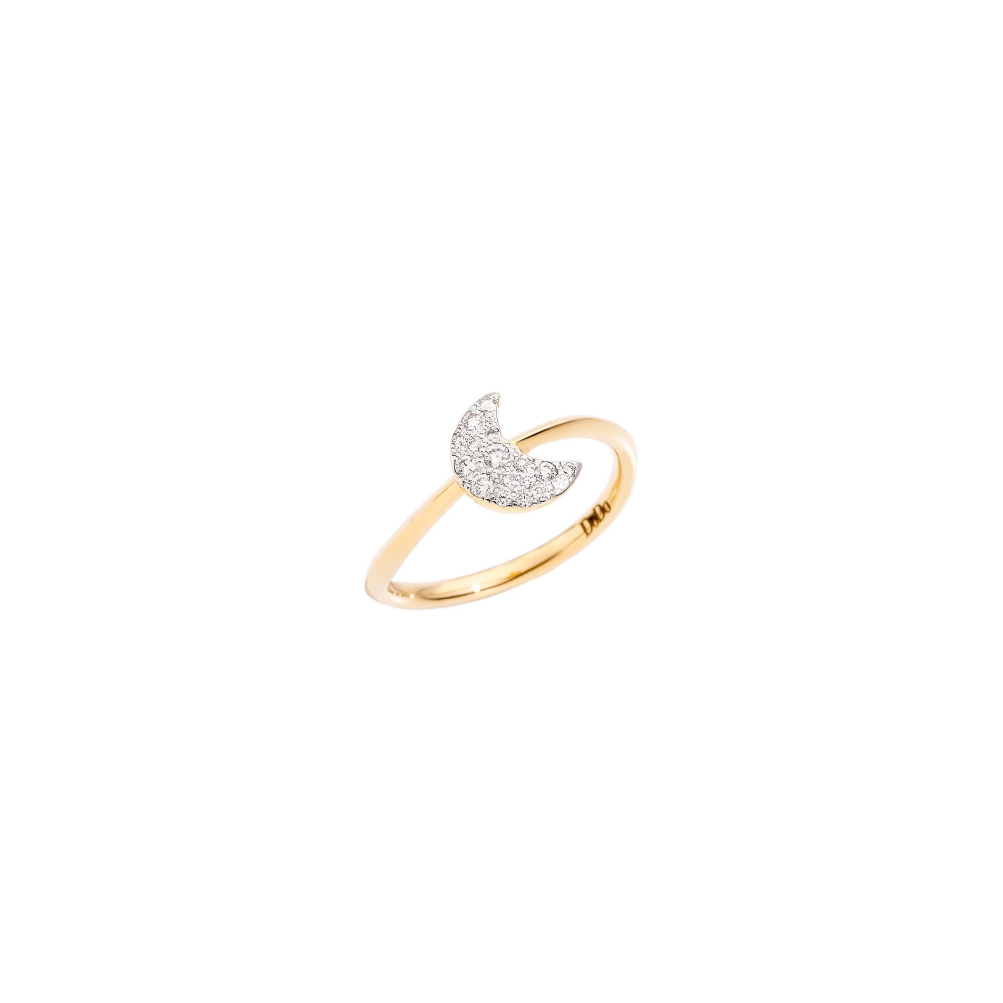 Moon yellow gold & white diamonds Ring - Yellow Gold
