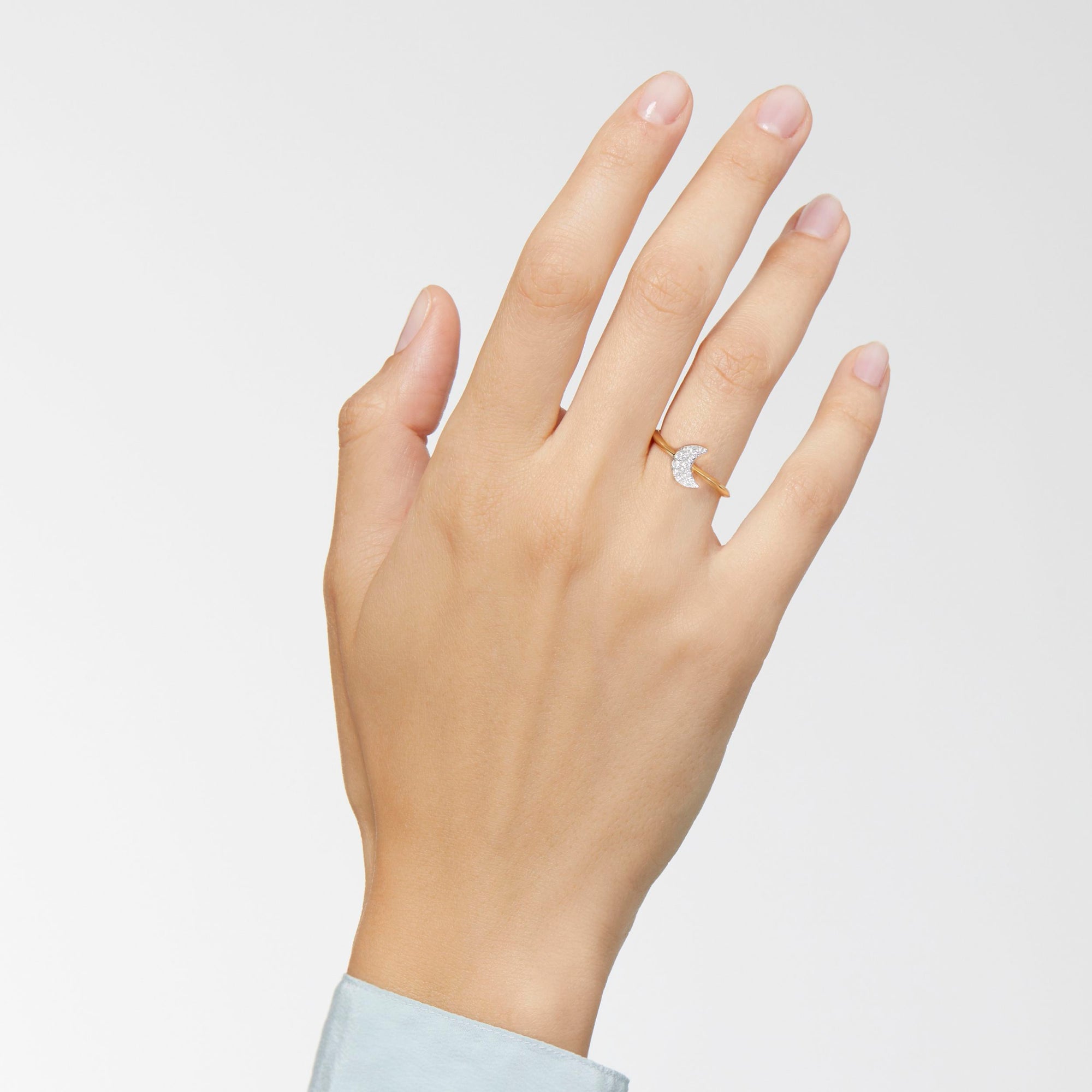 Moon yellow gold & white diamonds Ring - Yellow Gold