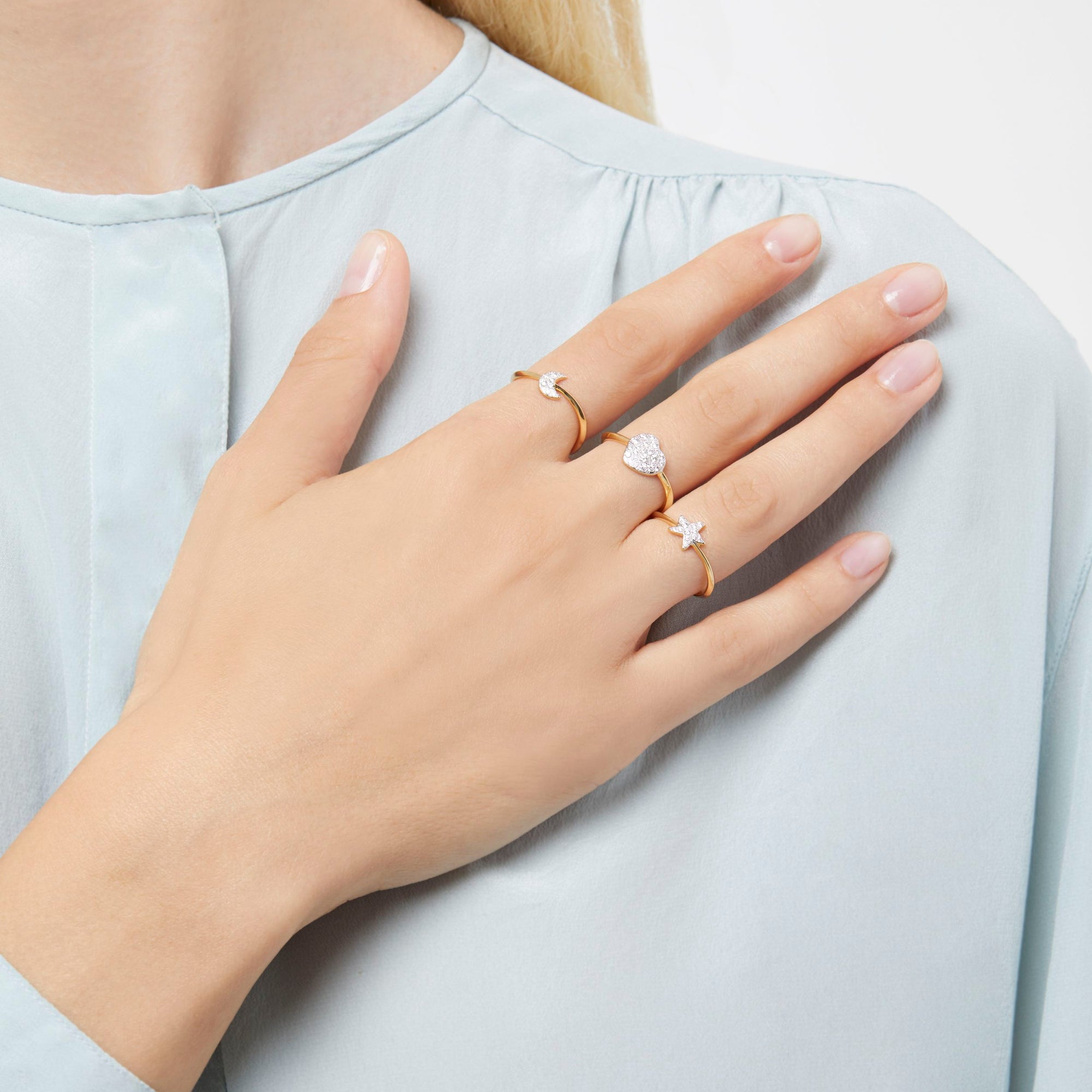 Moon yellow gold & white diamonds Ring - Yellow Gold