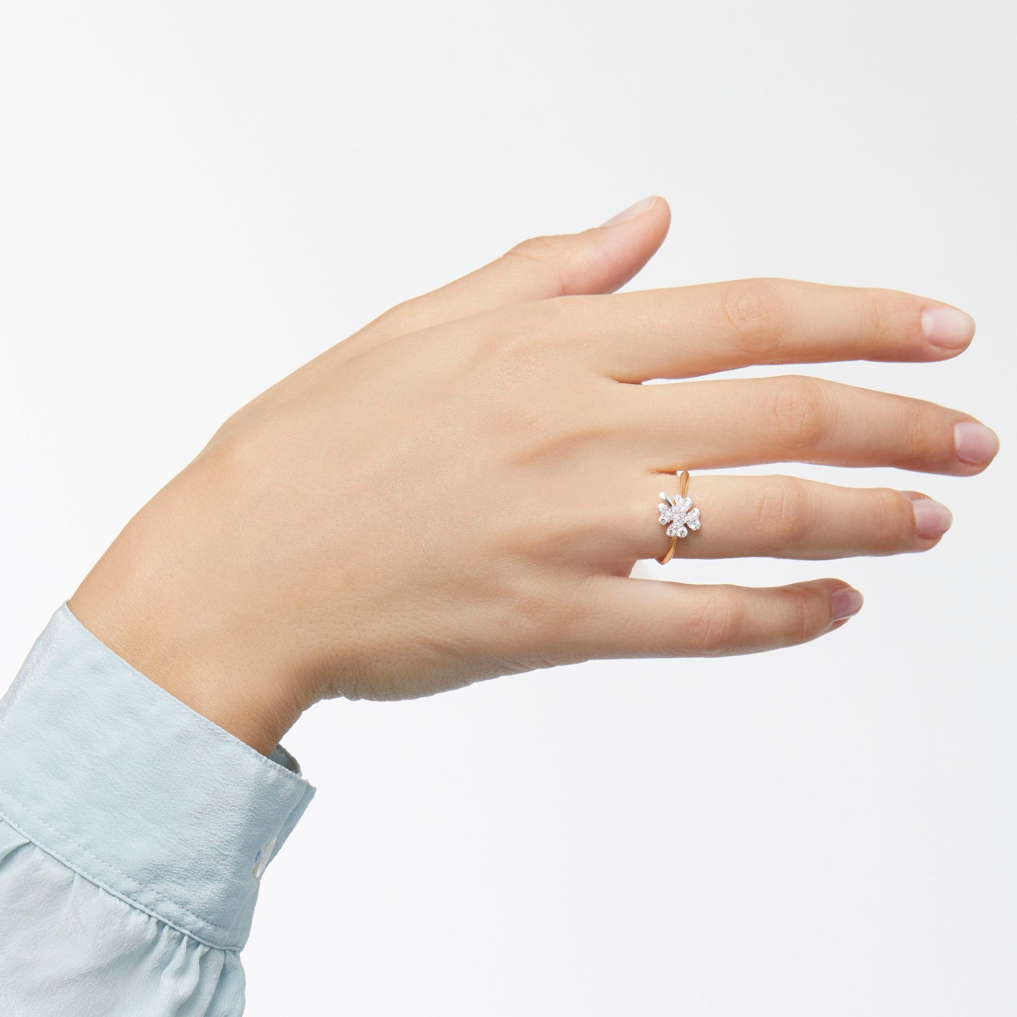 Four leaf clover yellow gold & white diamonds Ring - Yellow Gold