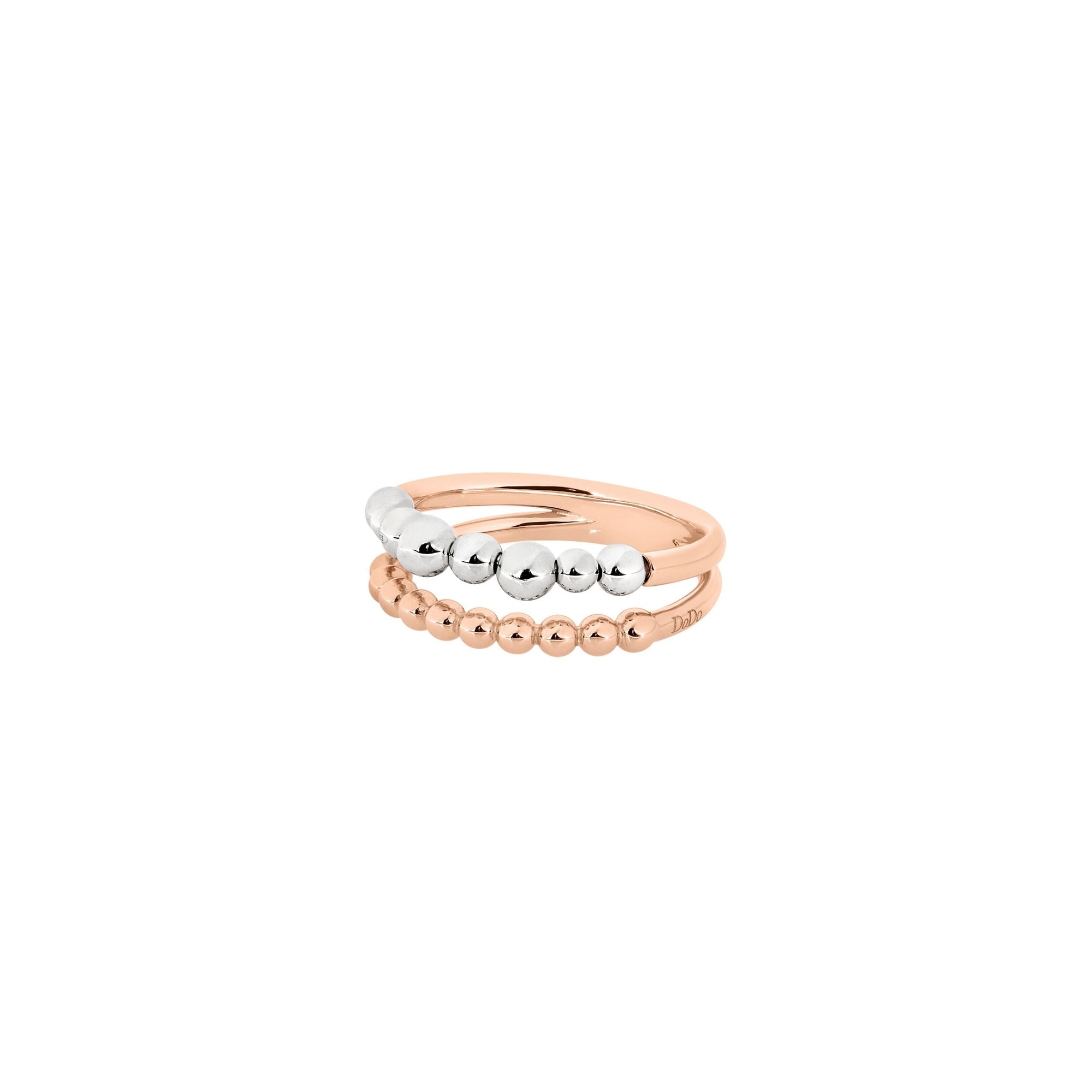 Double band bollecine ring in 9K rose gold and 925 silver - Rose Gold & Silver