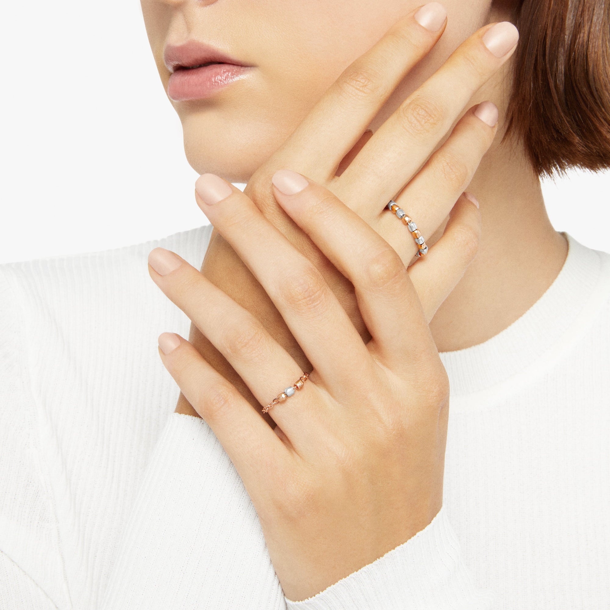 Mini granelli soft ring in 9K rose gold with granelli in 9K rose gold and 925 silver - Rose Gold & Silver