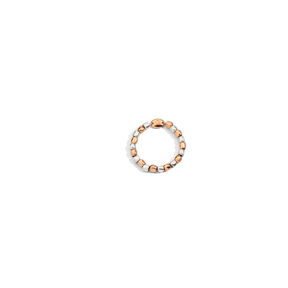 9K Rose Gold Granelli Soft Ring With 9K Rose Gold Chain, 9K Rose Gold And Sterling Silver Granelli - Rose Gold & Silver