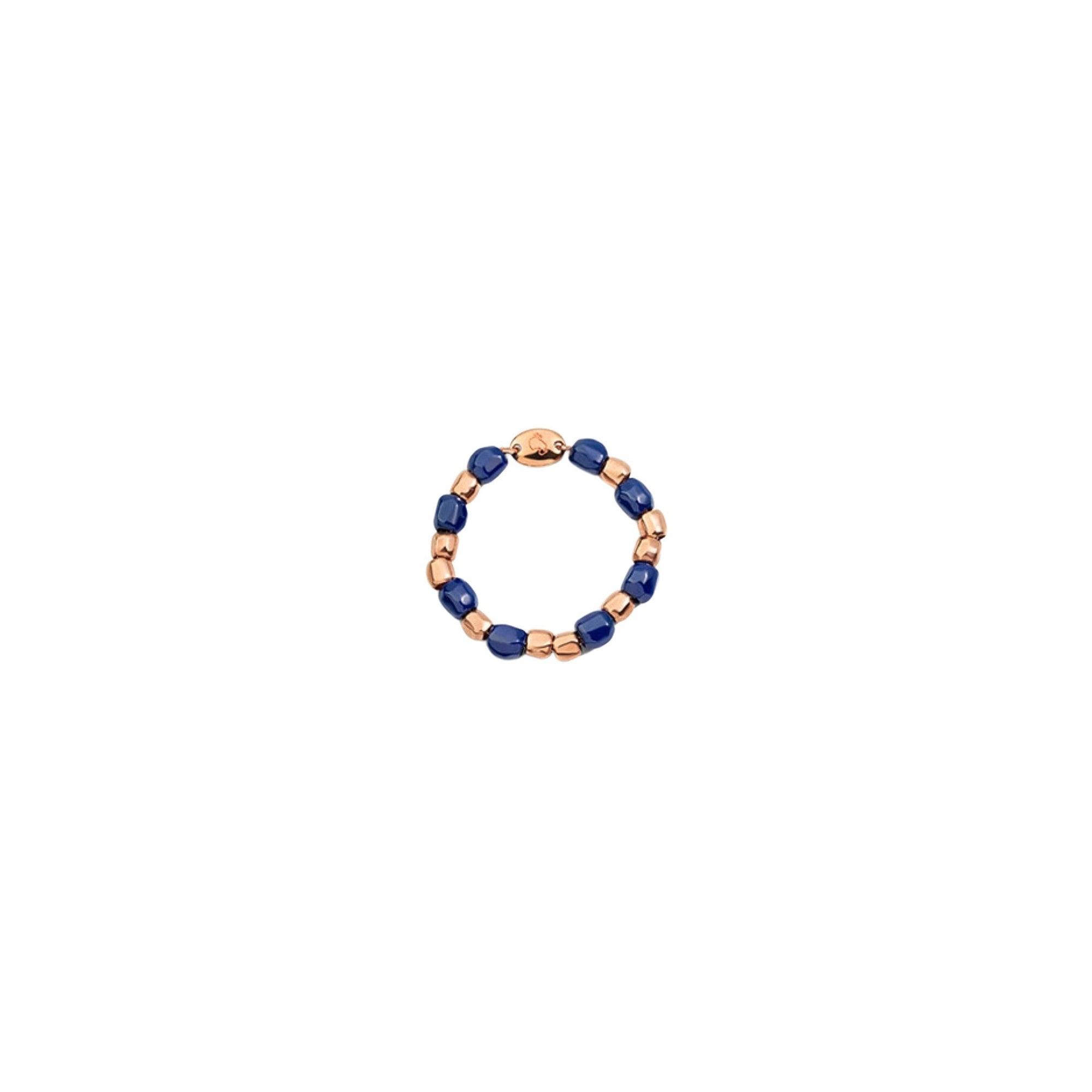 Mini granelli soft ring with chain in 9K rose gold, granelli in 9K rose gold and blue ceramic - Rose Gold