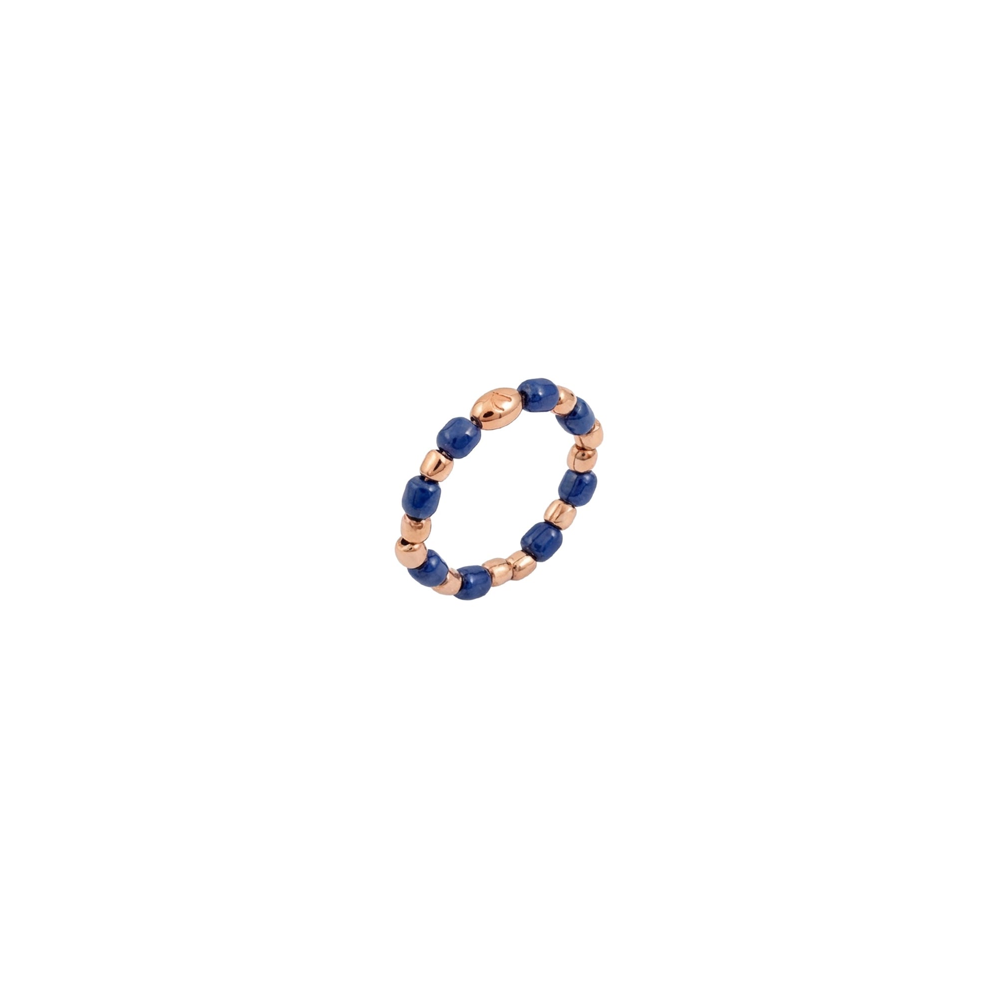 Mini granelli soft ring with chain in 9K rose gold, granelli in 9K rose gold and blue ceramic - Rose Gold