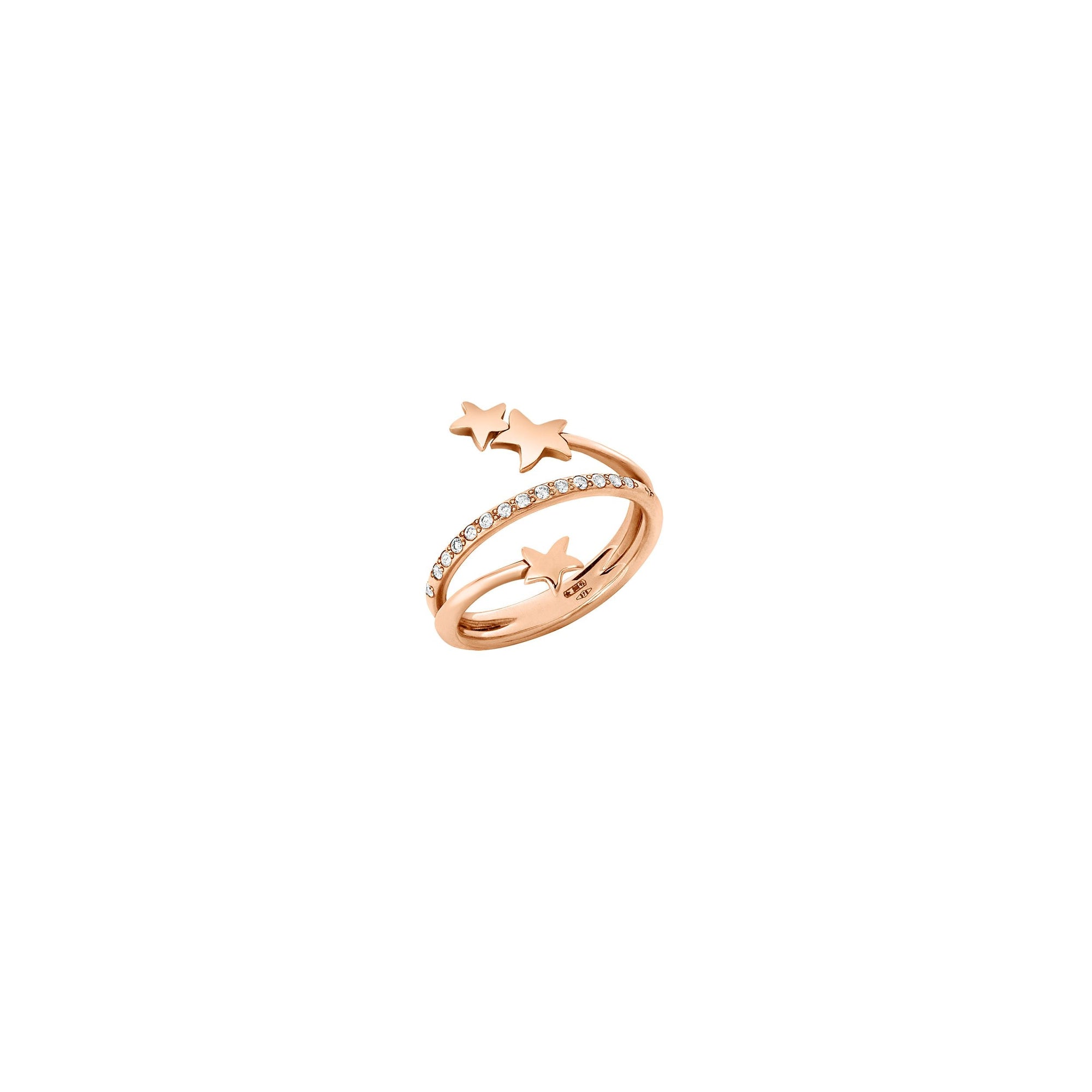 Spiral ring with stars in 9K rose gold and 15 diamonds (ct 013) - Rose Gold