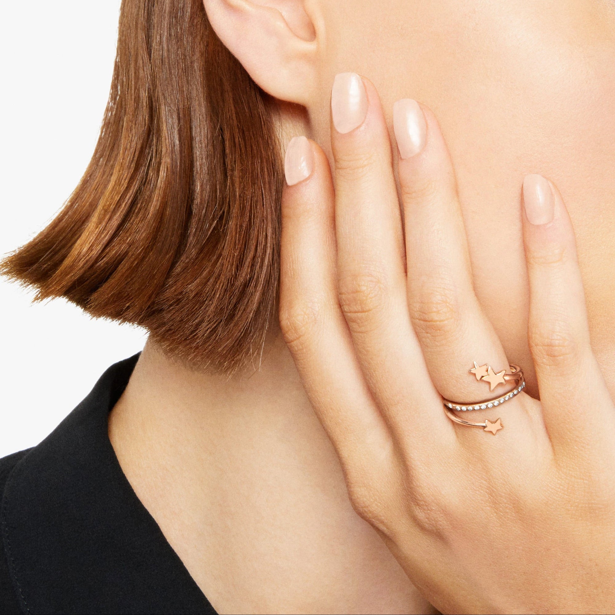 Spiral ring with stars in 9K rose gold and 15 diamonds (ct 013) - Rose Gold