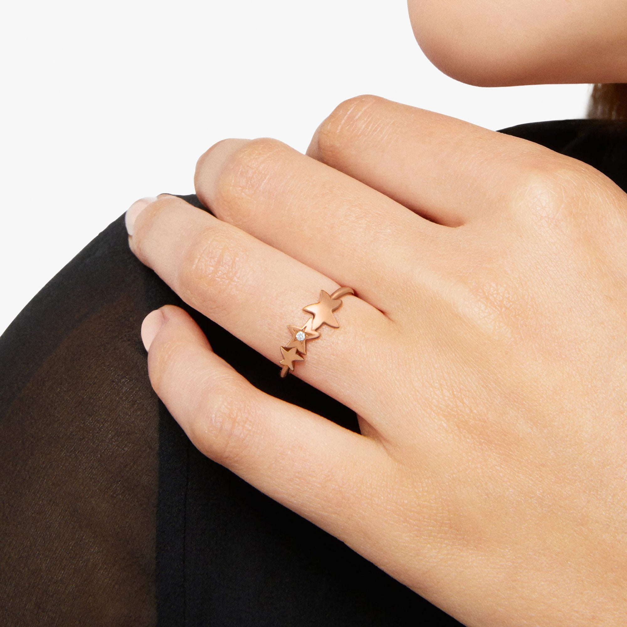 Star rose gold & white diamond Ring - Rose Gold