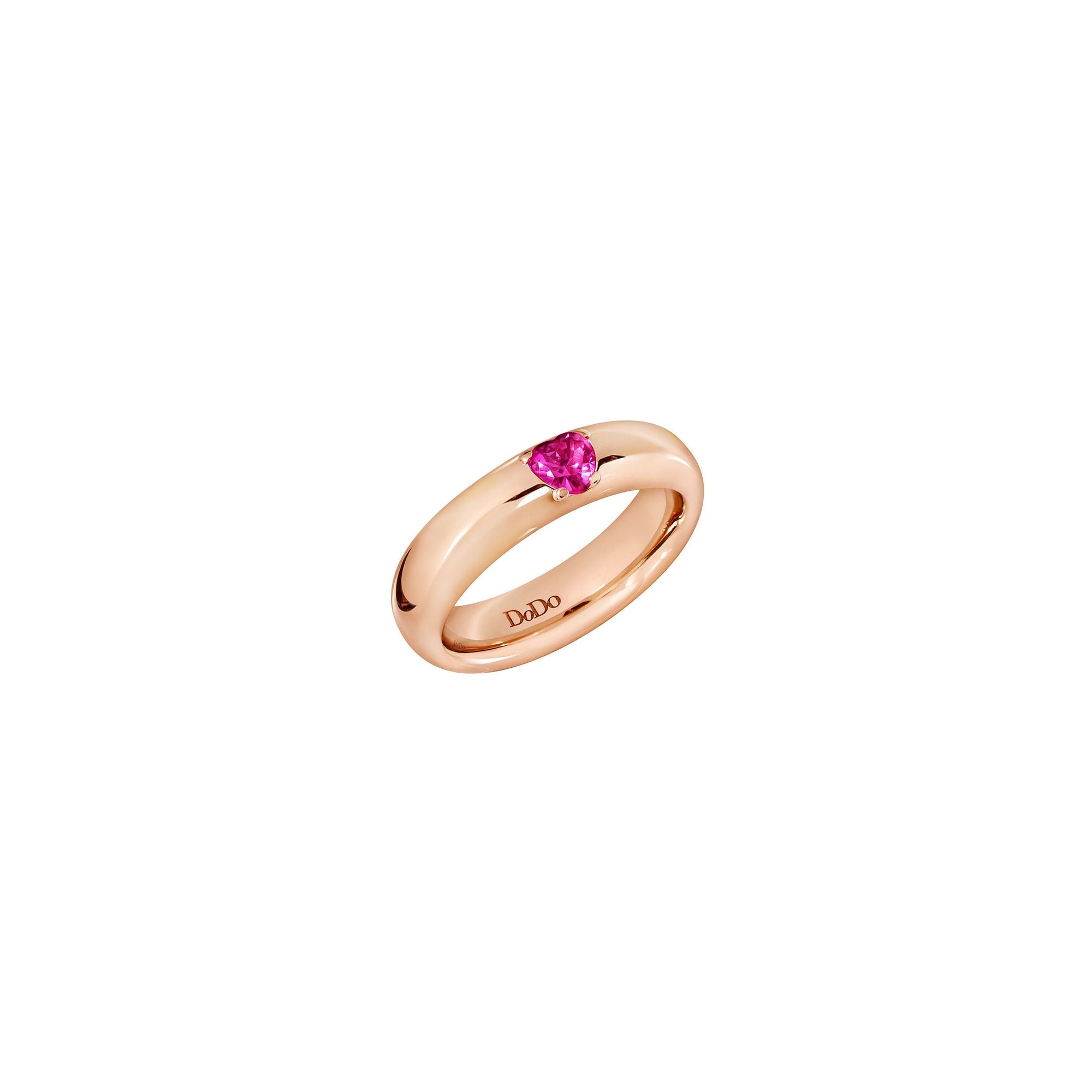 Heart Ring in 9K rose gold with 1 synthetic ruby (ct 06) - Rose Gold