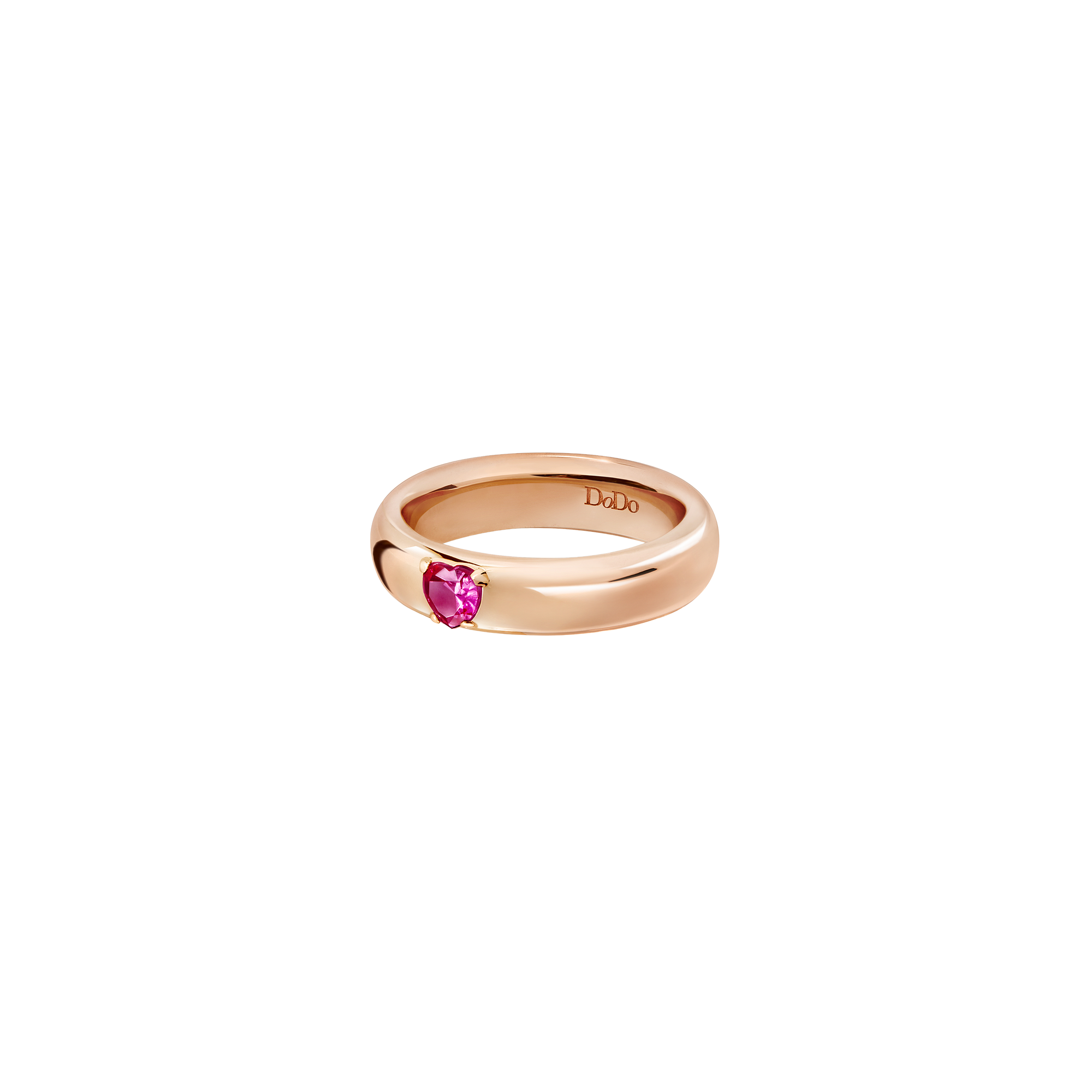 Heart Ring in 9K rose gold with 1 synthetic ruby (ct 06) - Rose Gold