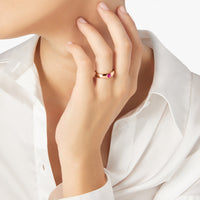 Heart Ring in 9K rose gold with 1 synthetic ruby (ct 06) - Rose Gold