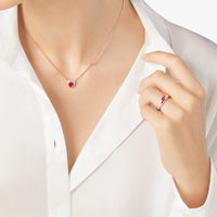Heart Ring in 9K rose gold with 1 synthetic ruby (ct 06) - Rose Gold