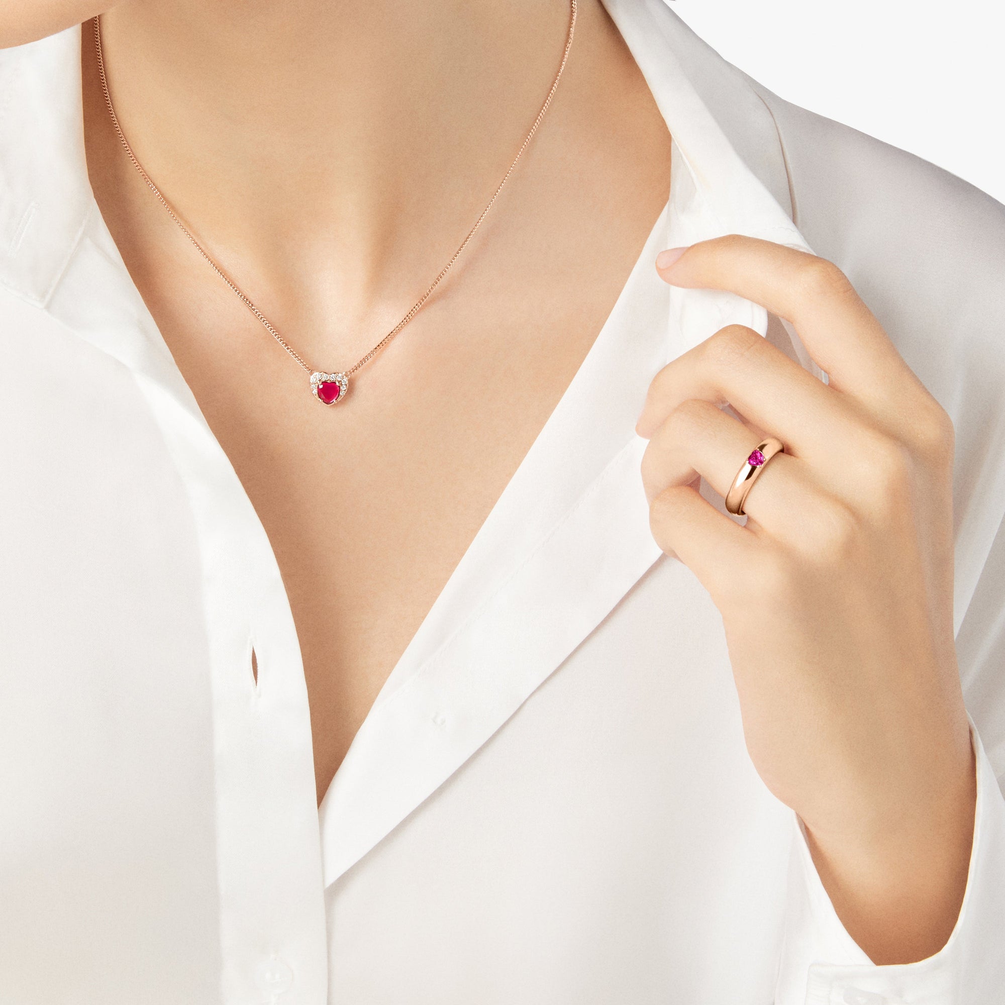 Heart Ring in 9K rose gold with 1 synthetic ruby (ct 06) - Rose Gold