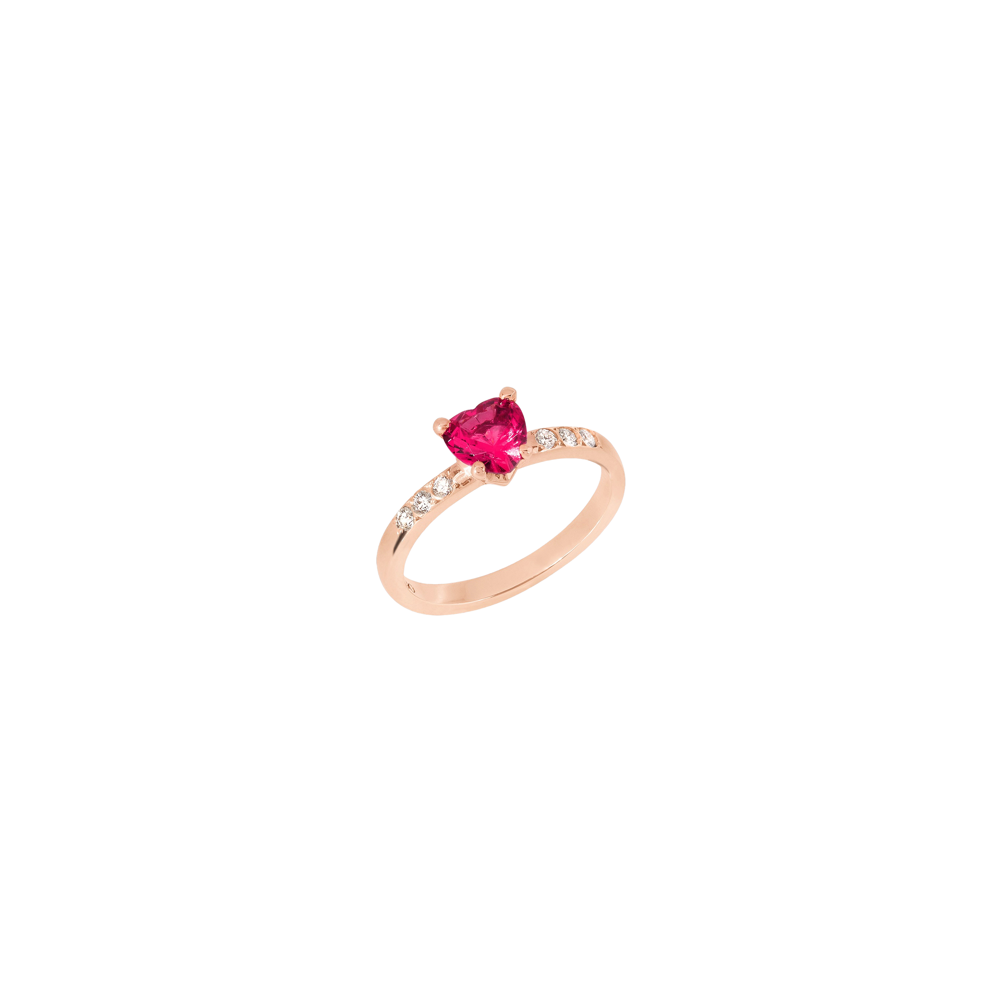 Heart Ring in 9K rose gold with 1 synthetic ruby (ct 087) and 6 white diamonds (ct 013) - Rose Gold